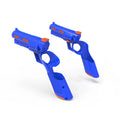 Pair of 3D printed handle accessories holster grips in orange white and dark blue for virtual shooting
