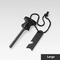 Butterfly-shaped point firestone survival tool with stainless steel bottle opener, showing 117mm by 43mm dimensions.