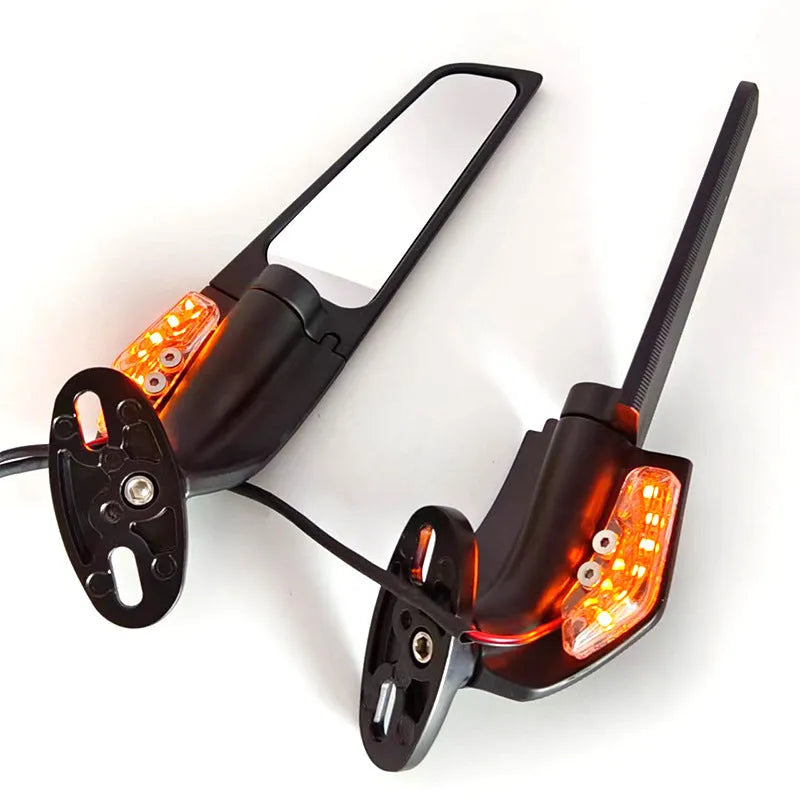 Motorcycle rearview mirror reflector with yellow LED light and aluminium alloy housing