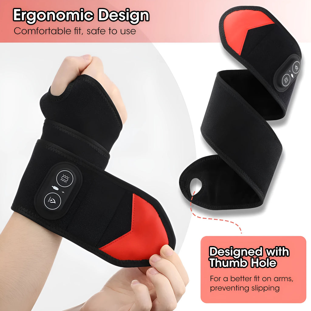 Black red light heat vibration massage wrist strap with 36 LED beads and cable