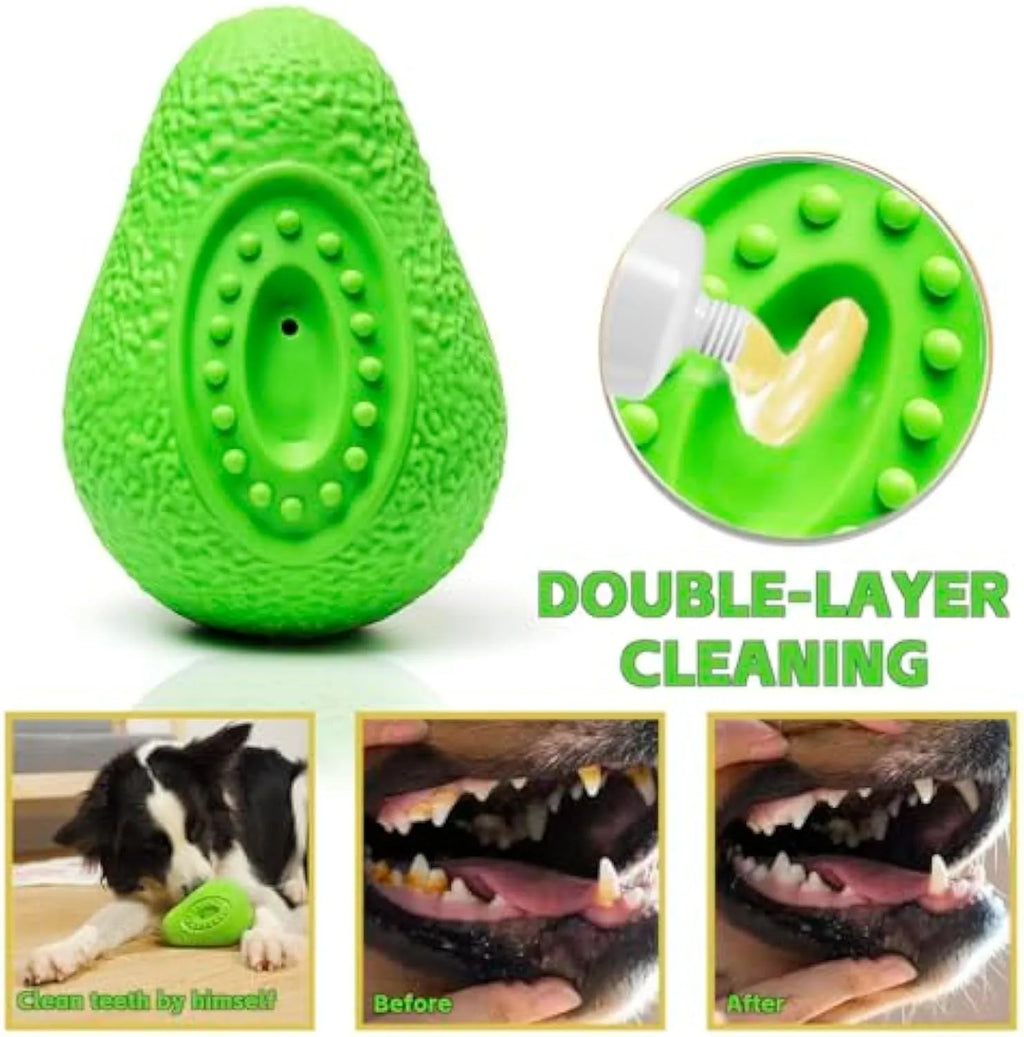 Green avocado-shaped heavy-duty rubber dog chew toy for aggressive chewers on a white background.