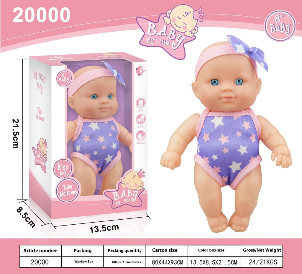 21.5cm tall simulation baby vinyl figurine doll in display box with six colour variant options