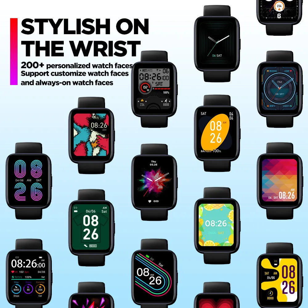 Black GPS sports smart watch with LCD display showing health metrics on rubber wrist strap