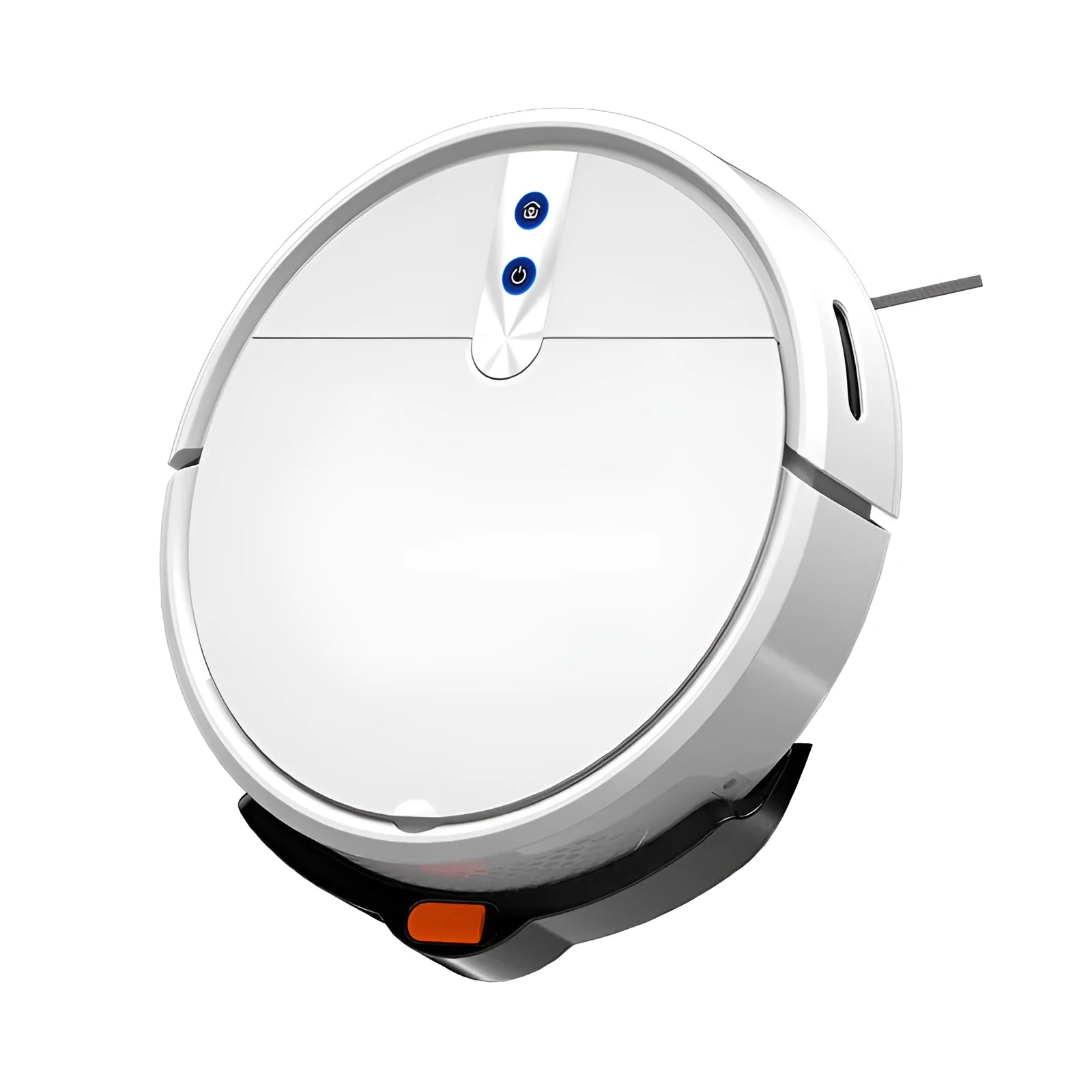 Smart vacuum cleaner robot in black or white colours with brushless motor for automated floor cleaning