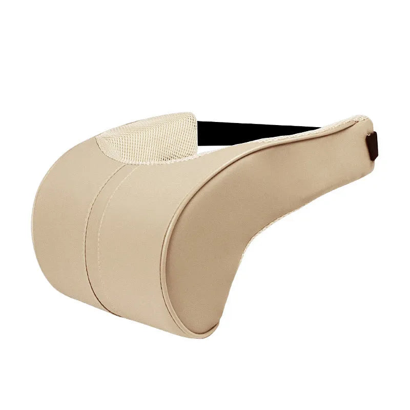 Solid colour leather memory foam car cushion shown as a headrest and lumbar support pillow