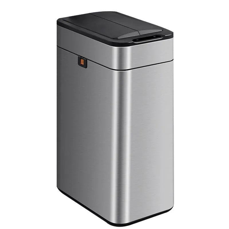 Stainless steel smart trash can with inductive opening and deodorant system in square bucket design
