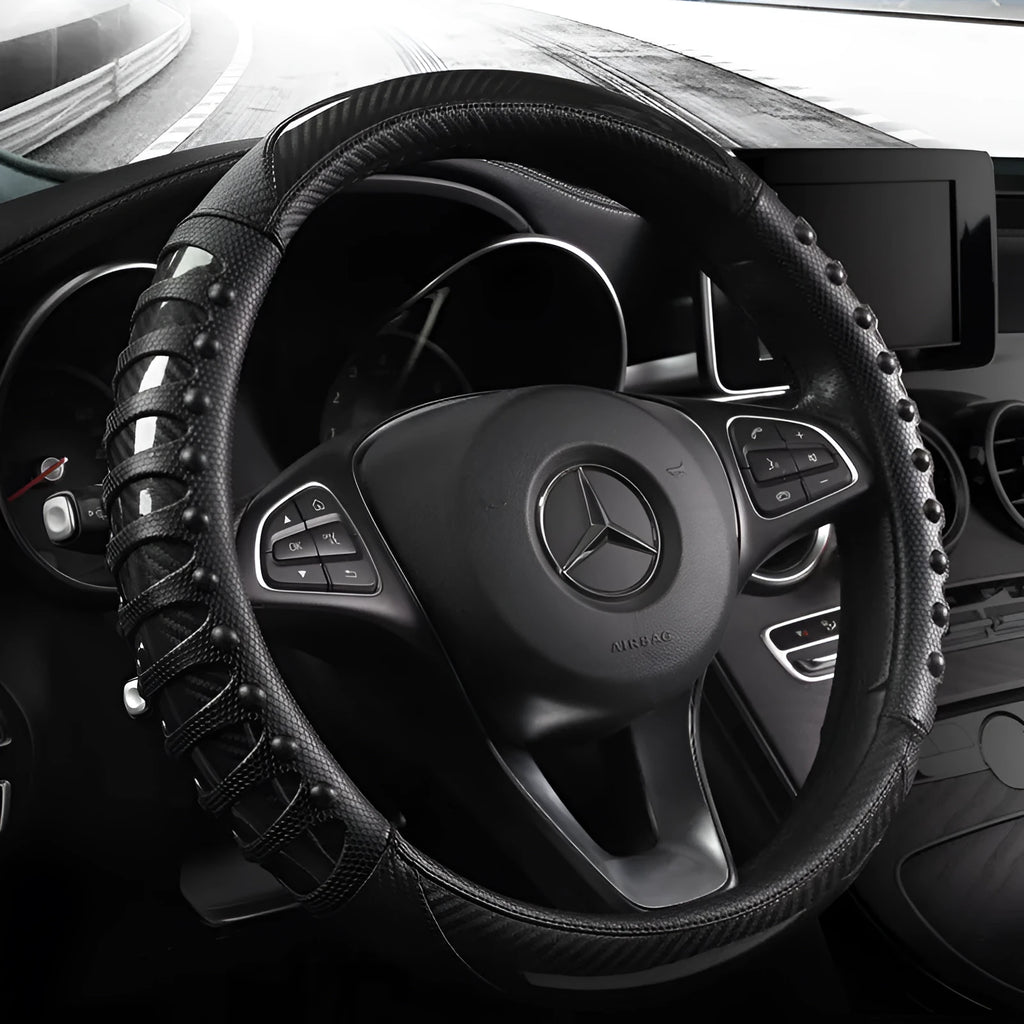 Leather silicone car steering wheel cover in business style with round fit