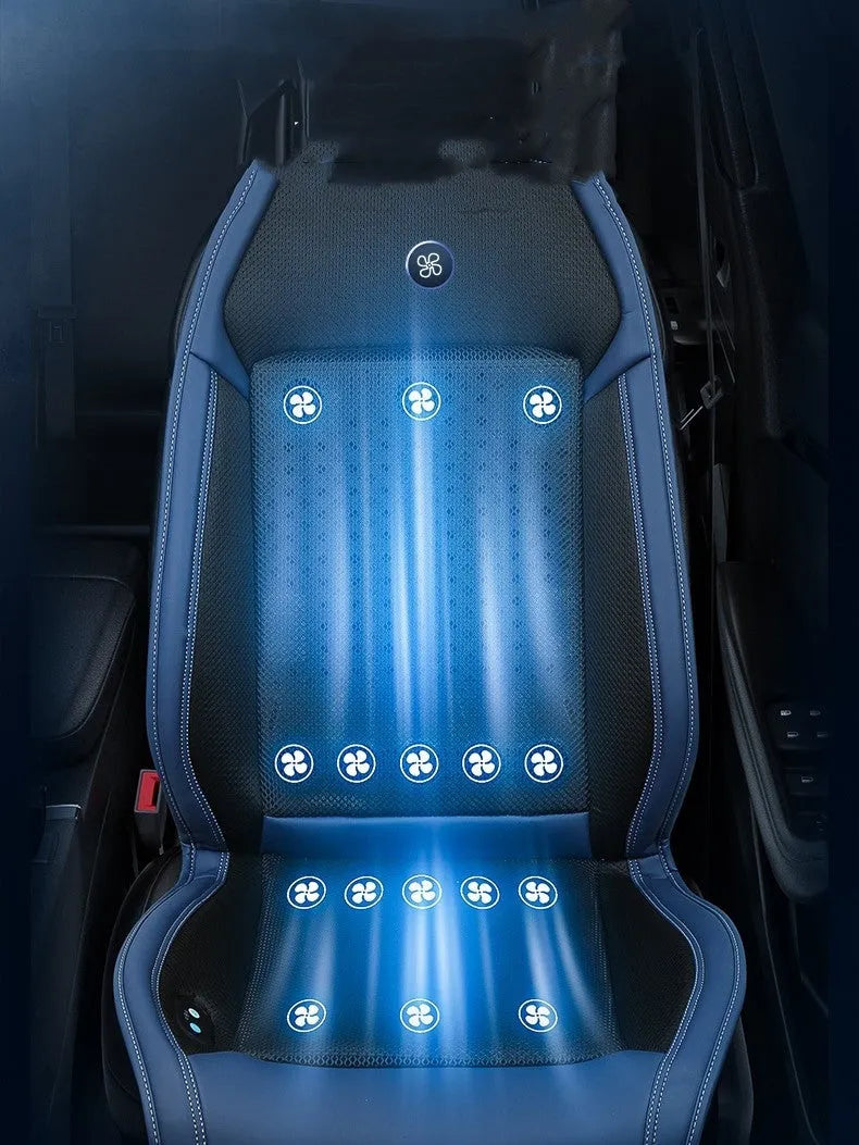 Car seat cooling pad with USB cable for ventilation and massage functions in solid colour design
