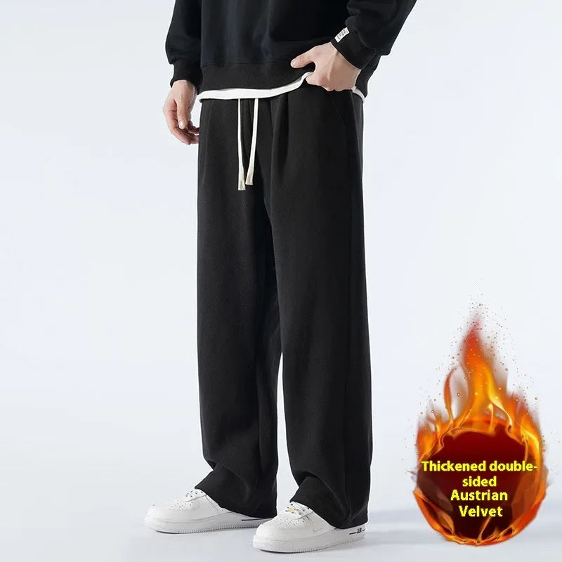 Men's apricot coloured loose-fit polar fleece winter sports pants with a drawstring waist.