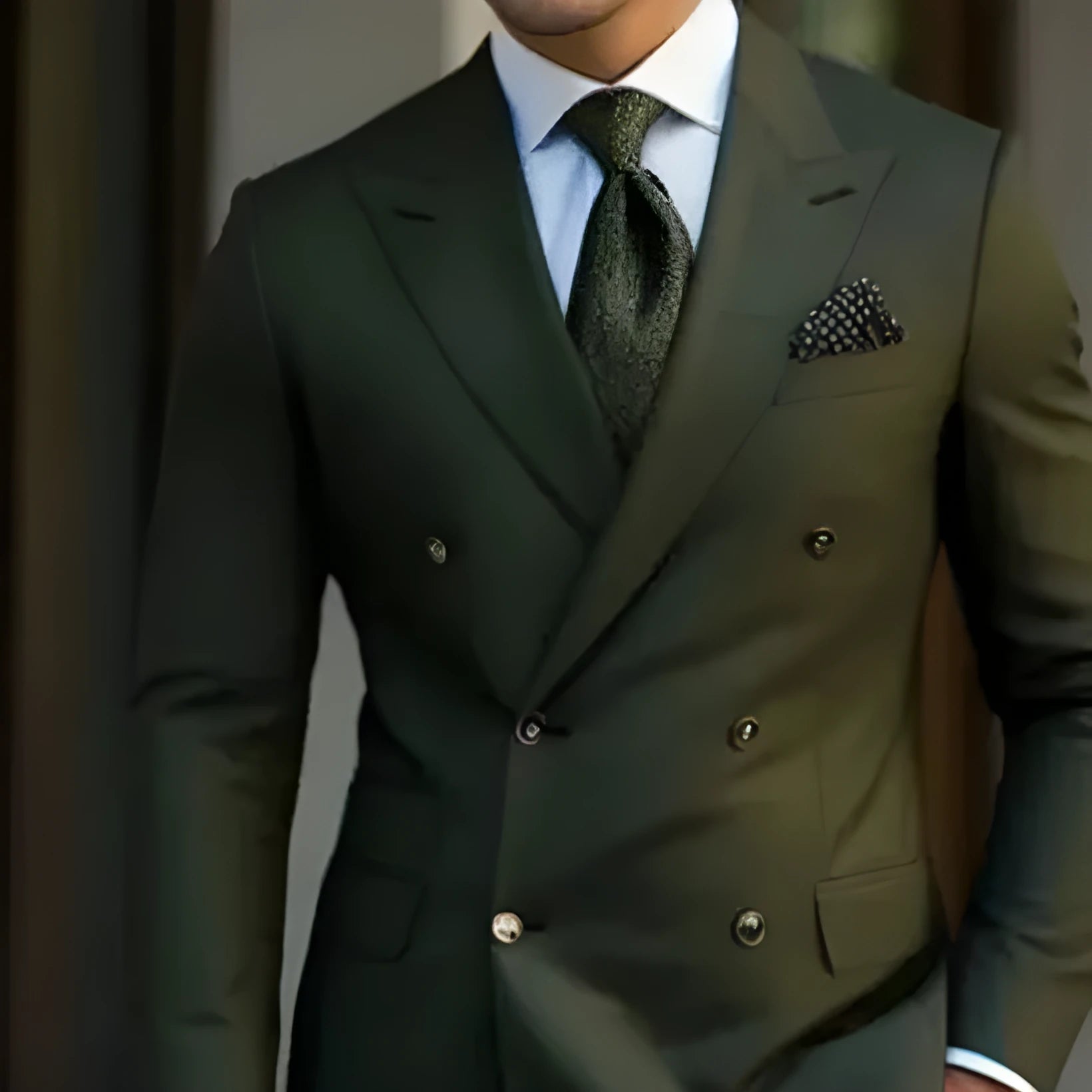 Men's light business suit set comprising a coat and trousers in a neutral colour