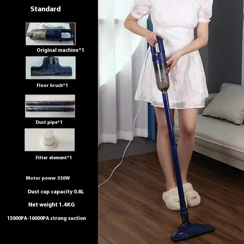 White wired vacuum cleaner with suction and mop integrated, 350W power, 15000PA suction, floor brush and dust tube attachments