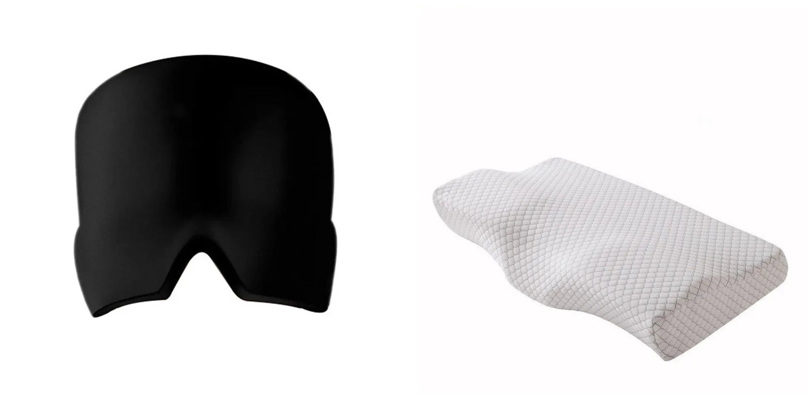 Black cooling gel eye mask for headache relief on a white background.