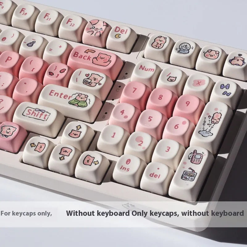 Pink mechanical keyboard keycap with a Fragrant Pig graphic, shown with a keycap puller.