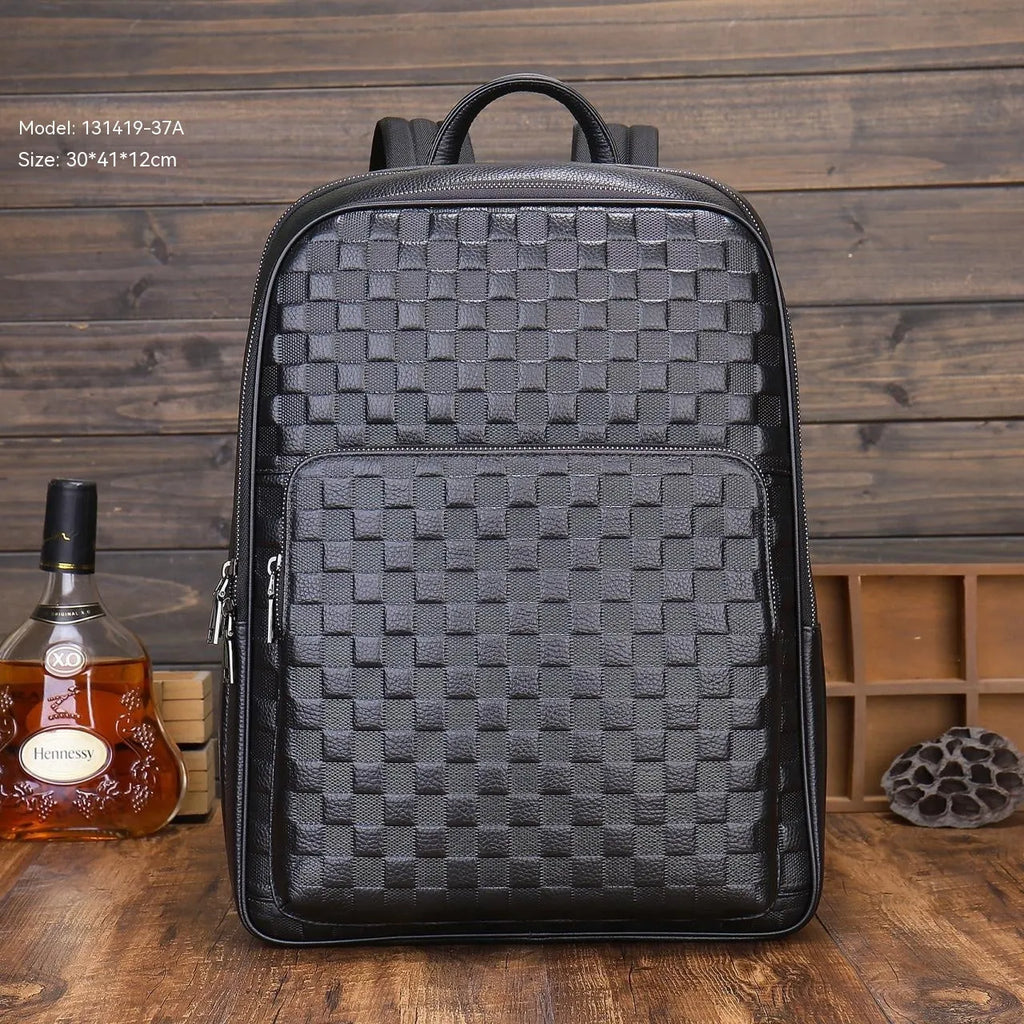 Genuine leather men's business commute bag black with contrast colour trim and airpillow straps
