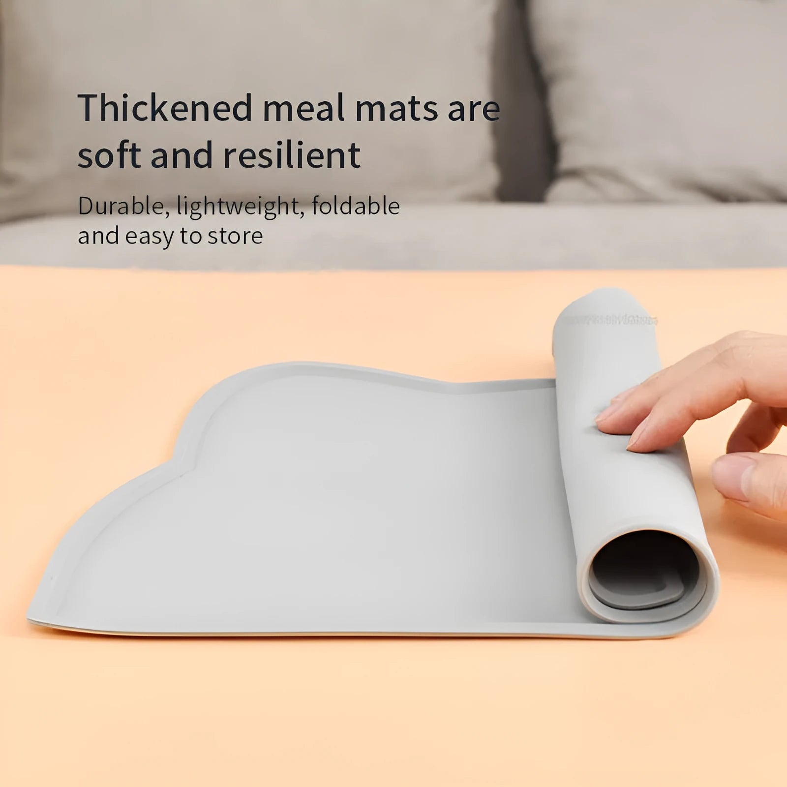Cat head shaped silicone pet feeding mat in blue colour measuring 44cm by 24cm
