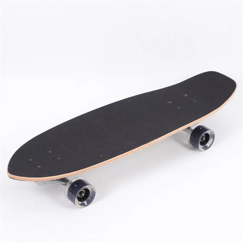White wooden skateboard with a 31-inch maple deck for street riding.