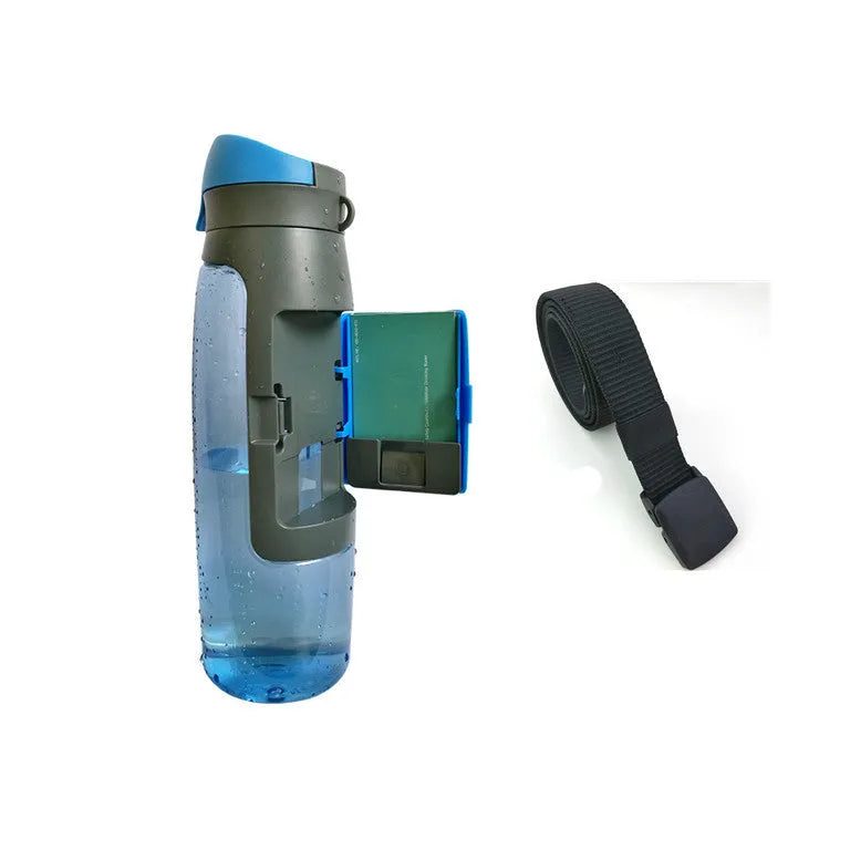 Water bottle shape hidden security container, PET, 750 ml, 7.5 x 26 cm, with BPA-free lid, shown in black.