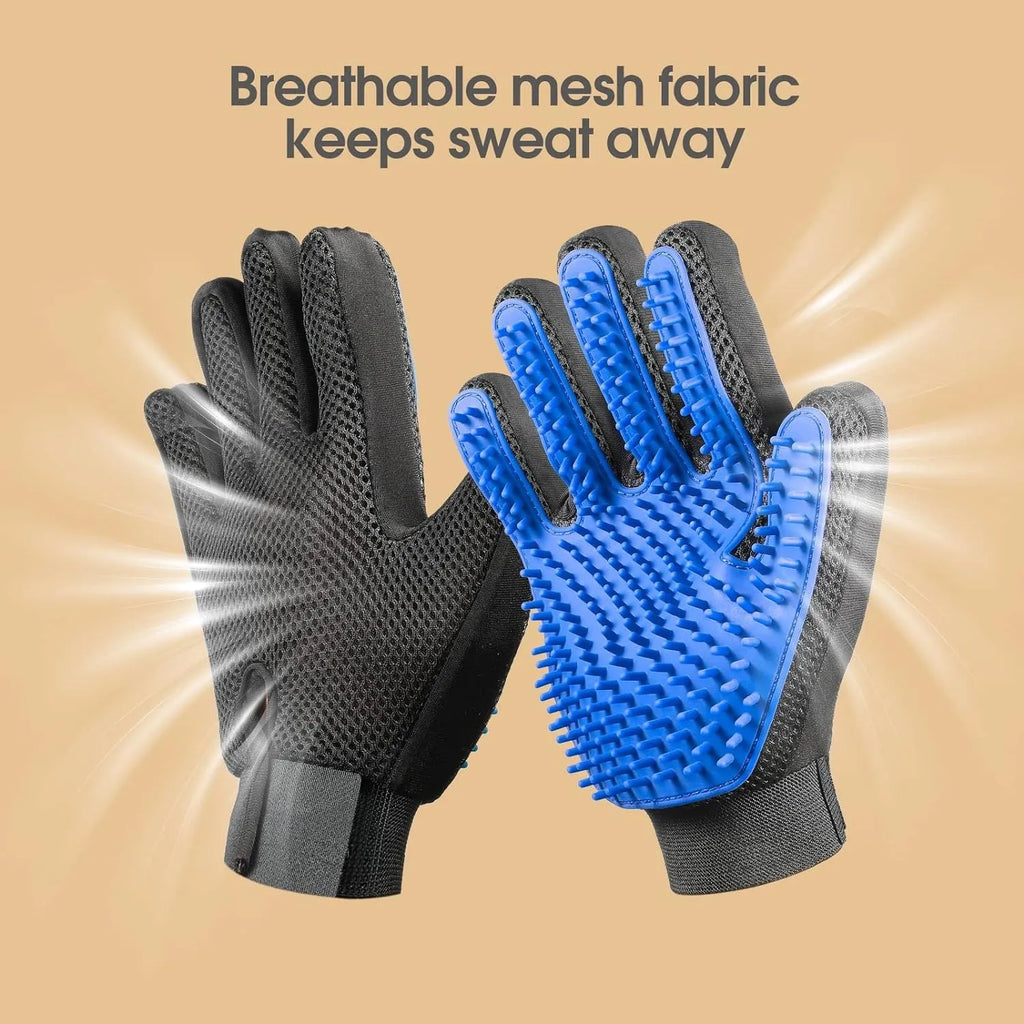 Blue silicone pet grooming gloves with 255 massage tips for dogs and cats