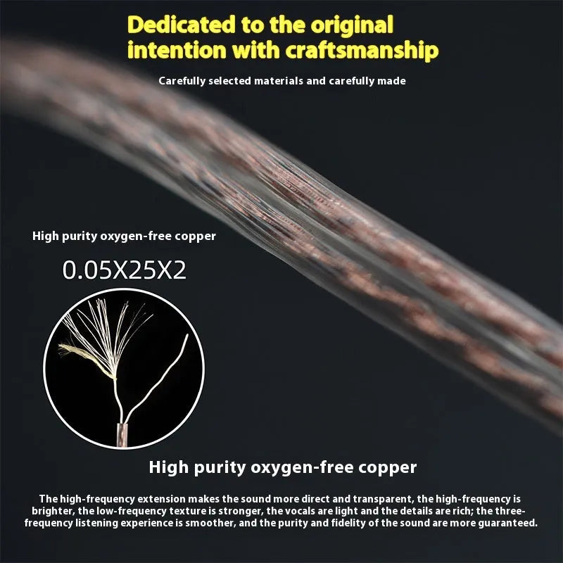 KZ high purity oxygen-free copper double pin earphone replacement cable in transparent black, Type B or Type C with or without wheat