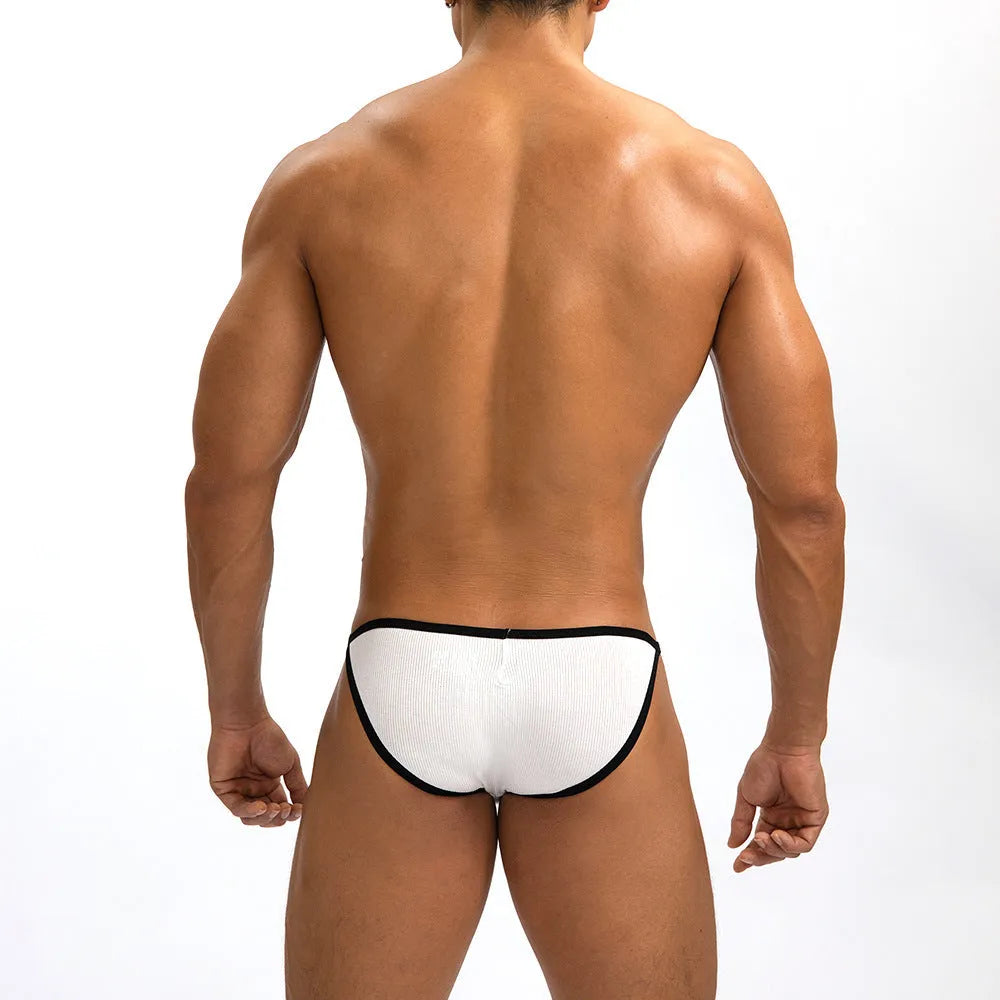 Men's low waist rib knit briefs in white or grey colours with solid design