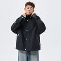 Large size men's PU leather coat with polo collar, available in black, khaki, and caramel, sizes M to 8XL