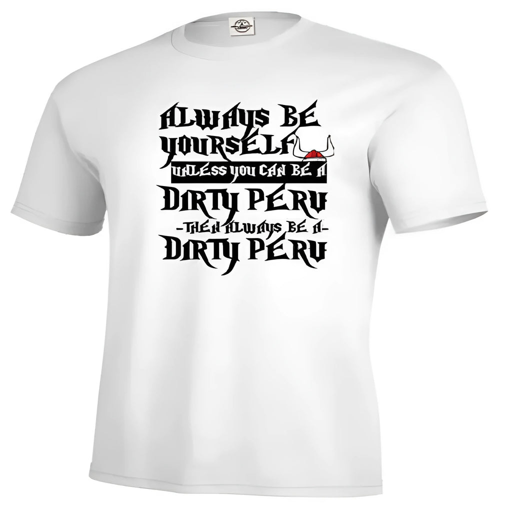 Men's white short-sleeve t-shirt with a printed graphic, shown in a straight casual fit.