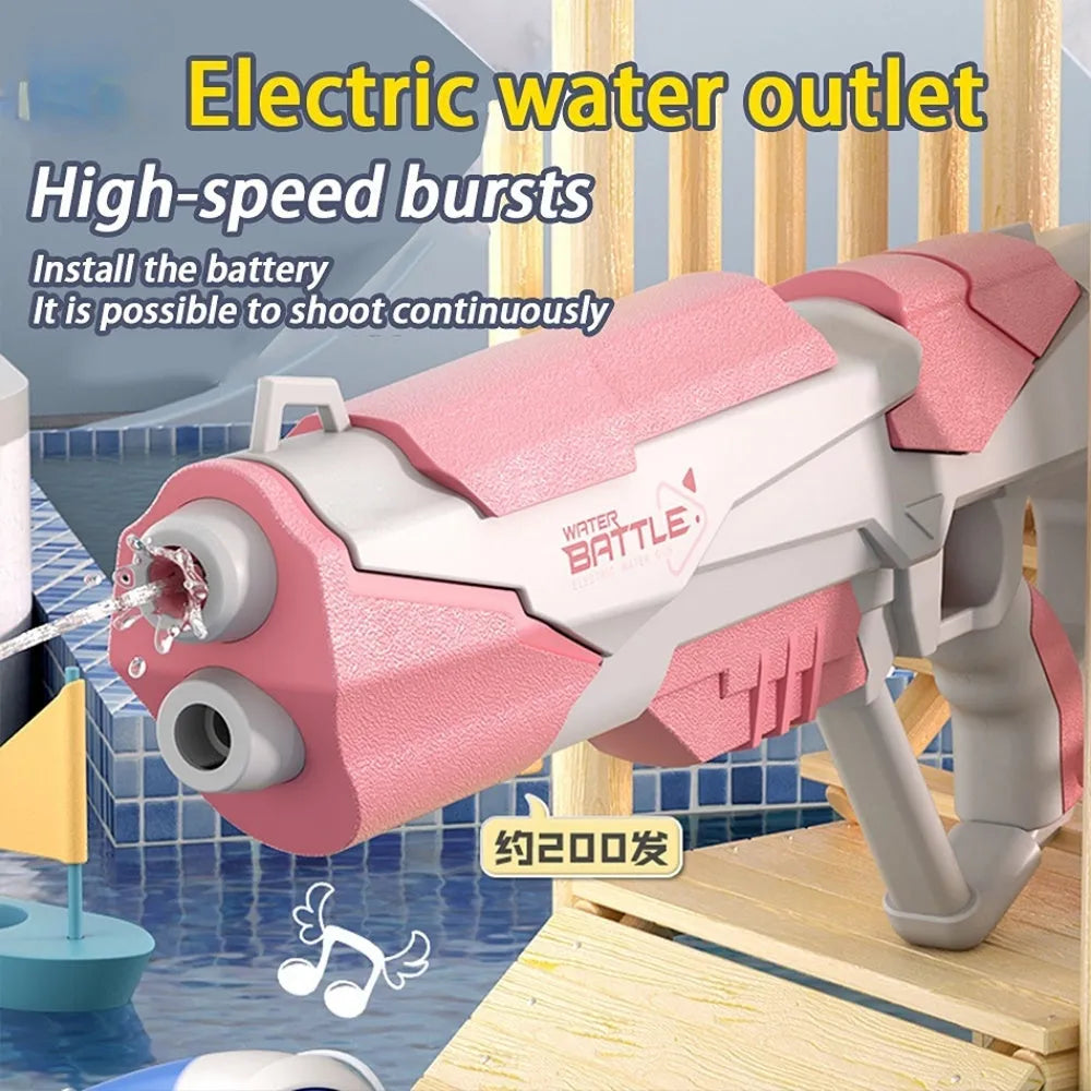 Blue electric water gun with automatic water absorption and USB charging port