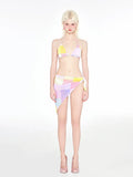 Rainbow pink three-point bikini swimsuit with triangle top and wireless cups