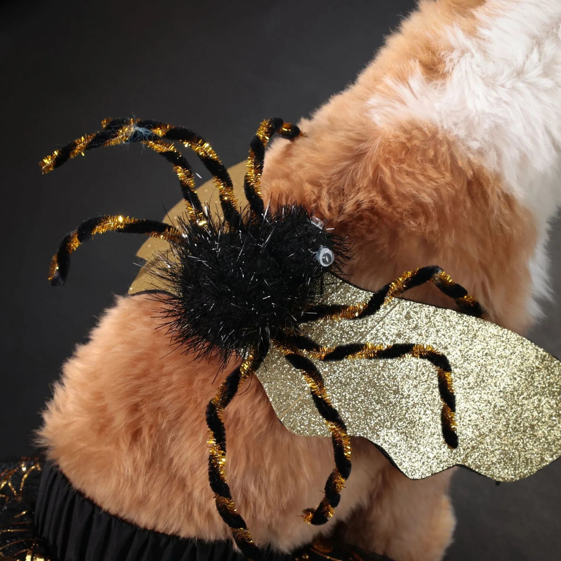 A dog wearing a Halloween suit costume in a single colour, showing the full one-piece polyester outfit.