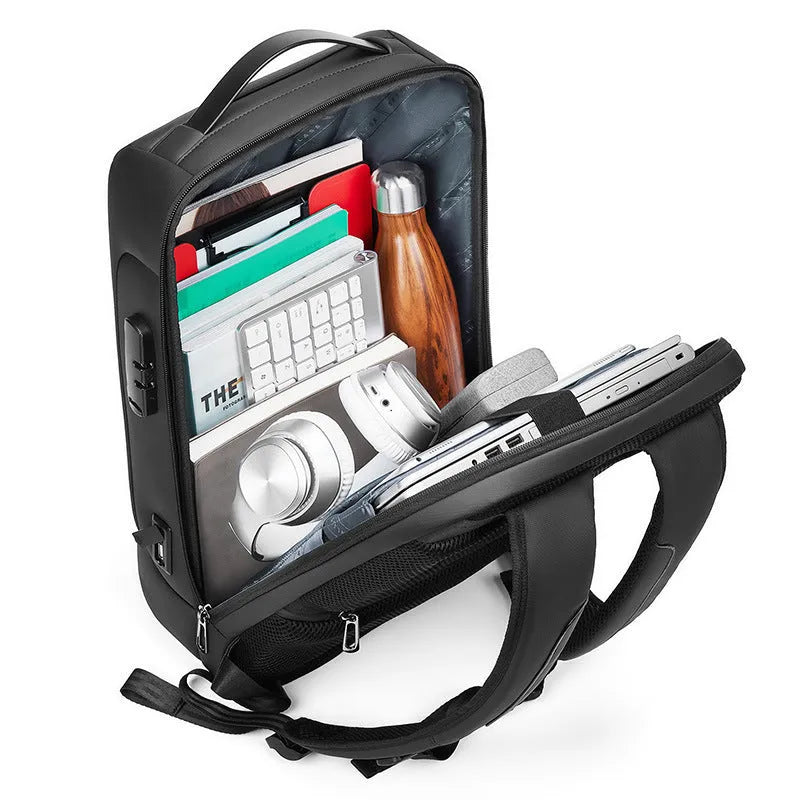 Men's Oxford cloth business backpack with air pillow belt in black colour