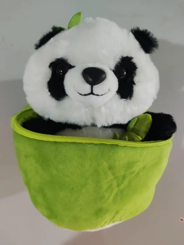 Simulated bamboo tube panda plush doll with PP cotton filling in 25cm height