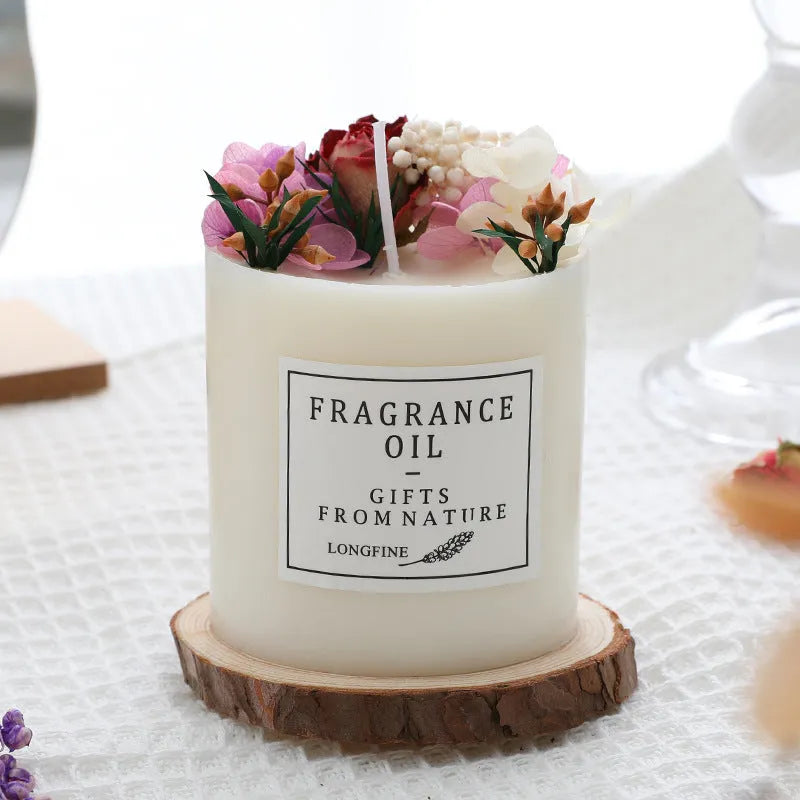Dried flowers decor romantic aromatherapy candle with embedded pressed botanicals in 330g size