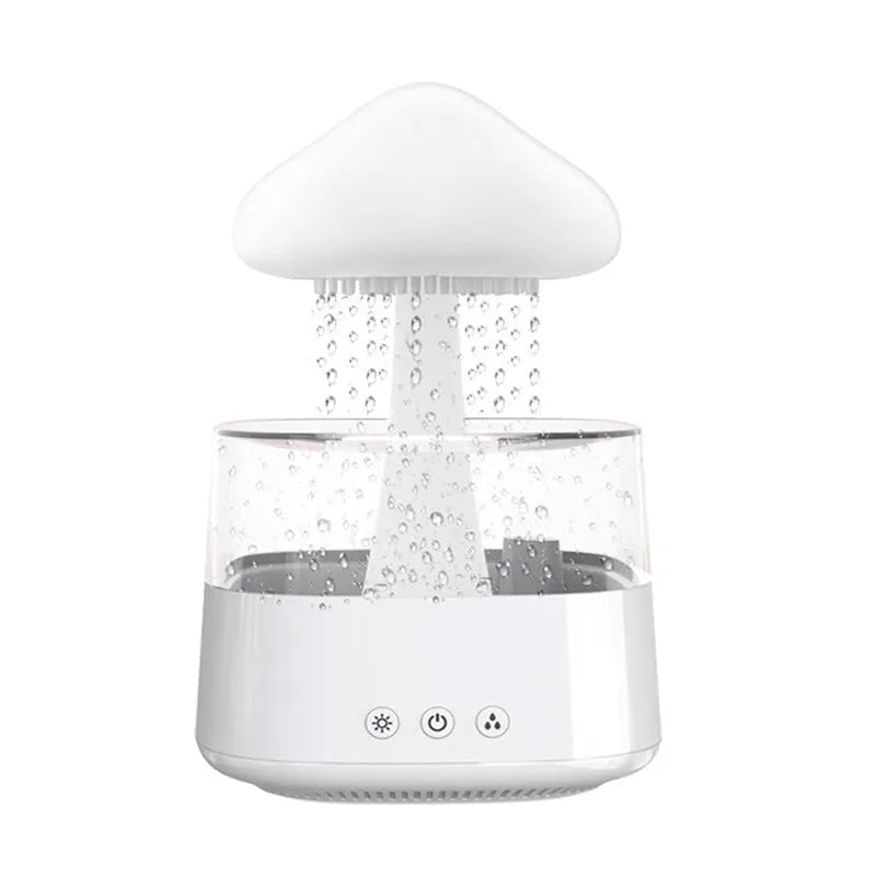 2-in-1 desk humidifier with raining cloud night light and essential oil diffuser in wood grain or white colour