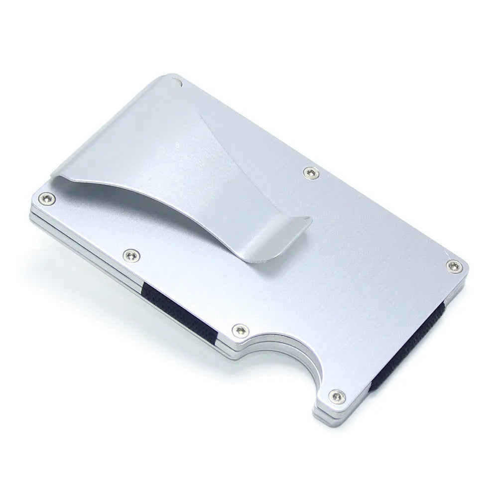 CH6600 slim geometric card holder in black carbon fibre, showing front profile and thickness.