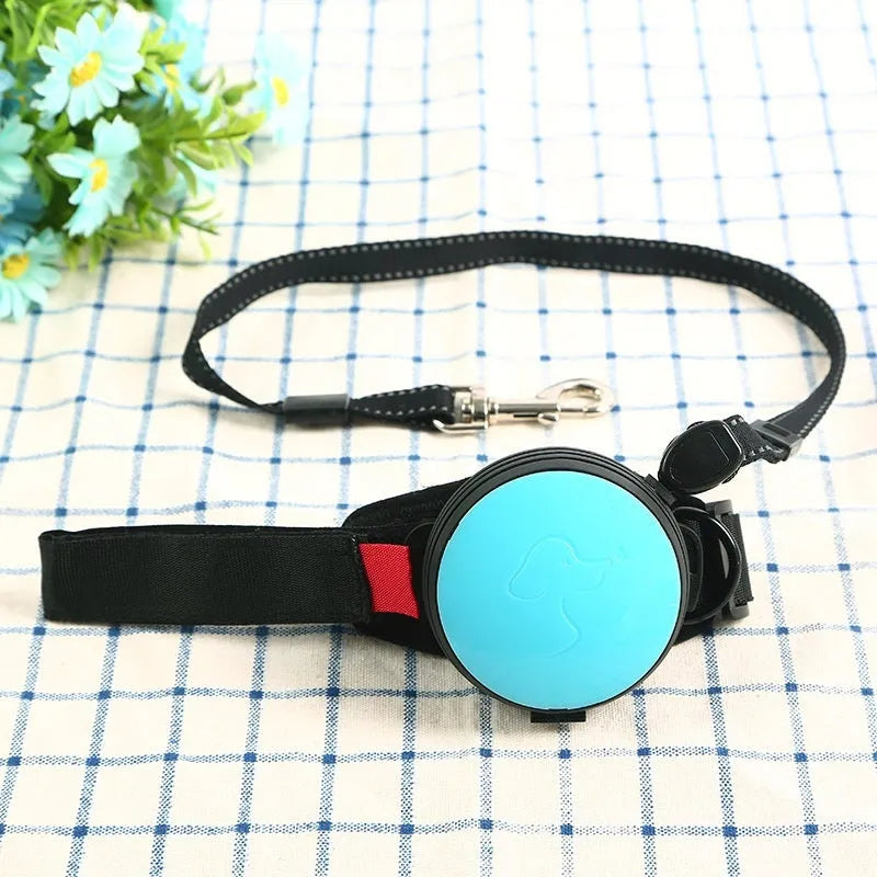 Explosion-proof automatic retractable dog leash extended to 3 metres, shown in vibrant orange colour.