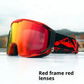 Double-layer anti-fog ski goggles in red frame with red lens film