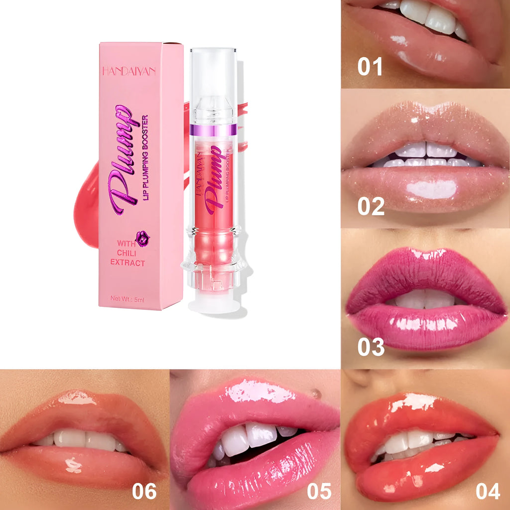 Lip mirror liquid lipstick tube showing built-in applicator with six colour options displayed