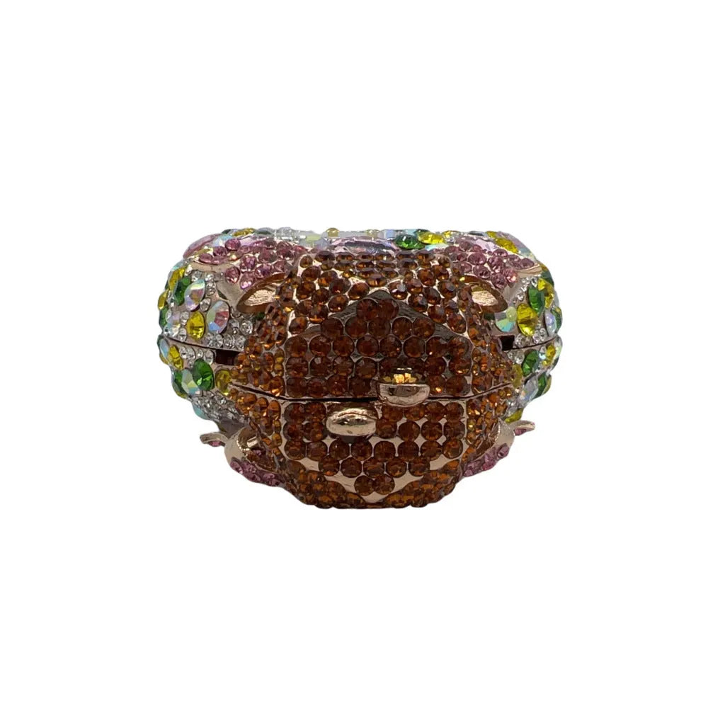 Women's hard alloy clutch bag with diamond crystal design in golden colour