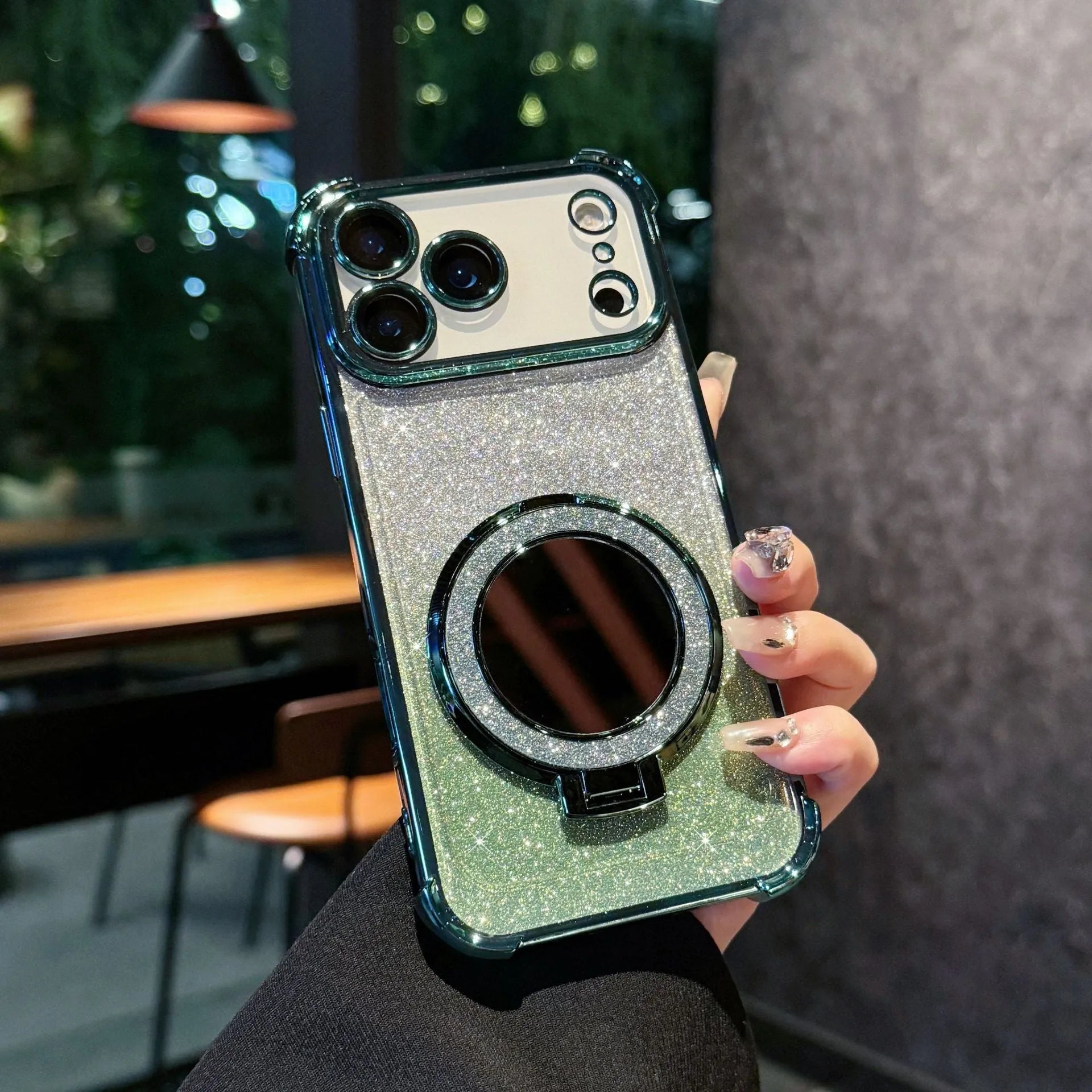 Glitter mirror magnetic bracket phone case for iPhone 17 Pro Max TPU shockproof drop resistant in gradient flash colours