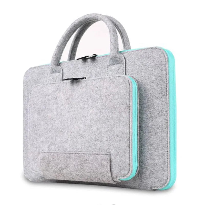 Fashion felt laptop bag multicolor handheld for 14-inch laptops, dark blue with pink zipper