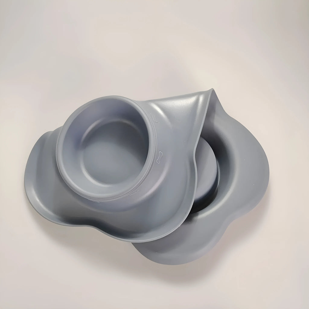 Large silicone dog bowl with a removable stainless steel food insert, shown in blue colour.