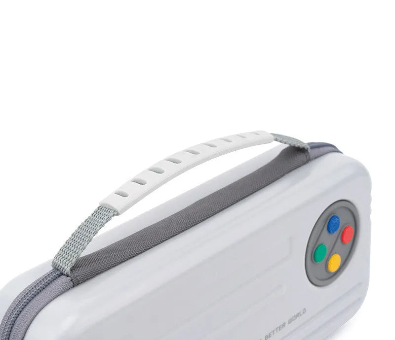 Grey Nintendo Switch carrying case showing multi-game cartridge storage compartments