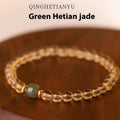 Putuo natural rutilated quartz bracelet with Brazilian crystals and Hetian jade accents