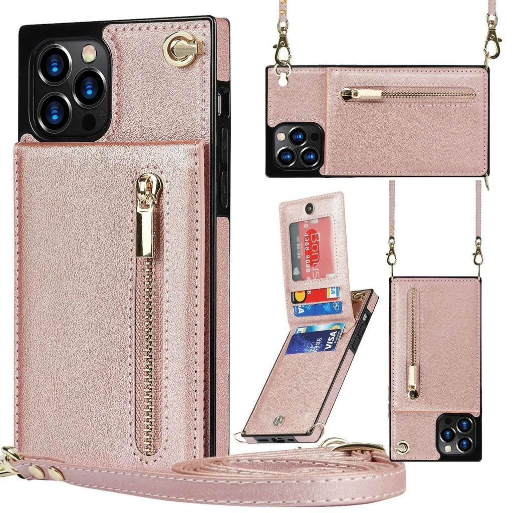 Leather messenger phone case in TPU and leather, available in five solid colours, fits multiple iPhone and Samsung models
