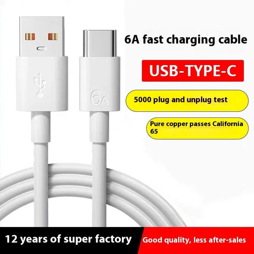 White 1-metre TPE 6A Type-C fast charging USB cable for smartphones and tablets