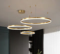 Nordic modern copper circle chandelier with three-circle design and remote control