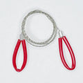 A black or red coiled stainless steel wire survival saw with a total length of 70cm.