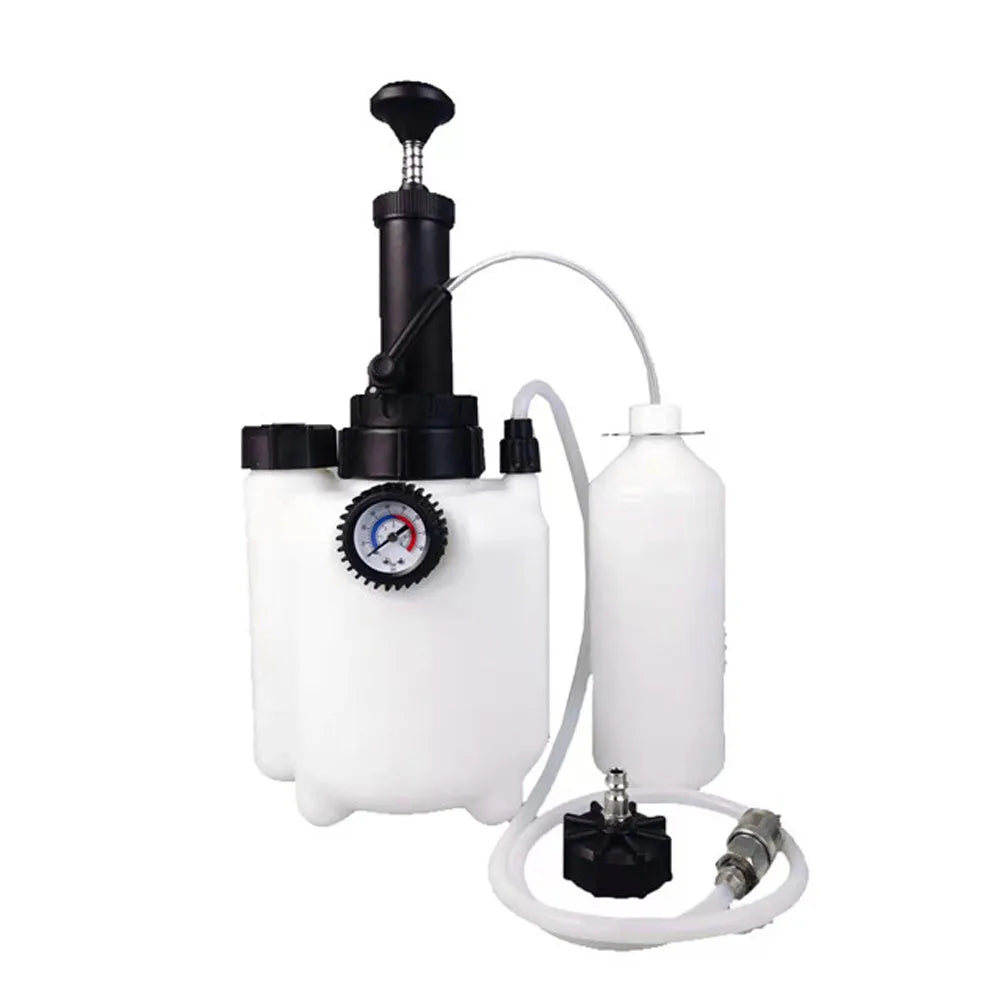 White 3-litre automotive brake oil tank replacement tool made from copper, iron, and plastic.