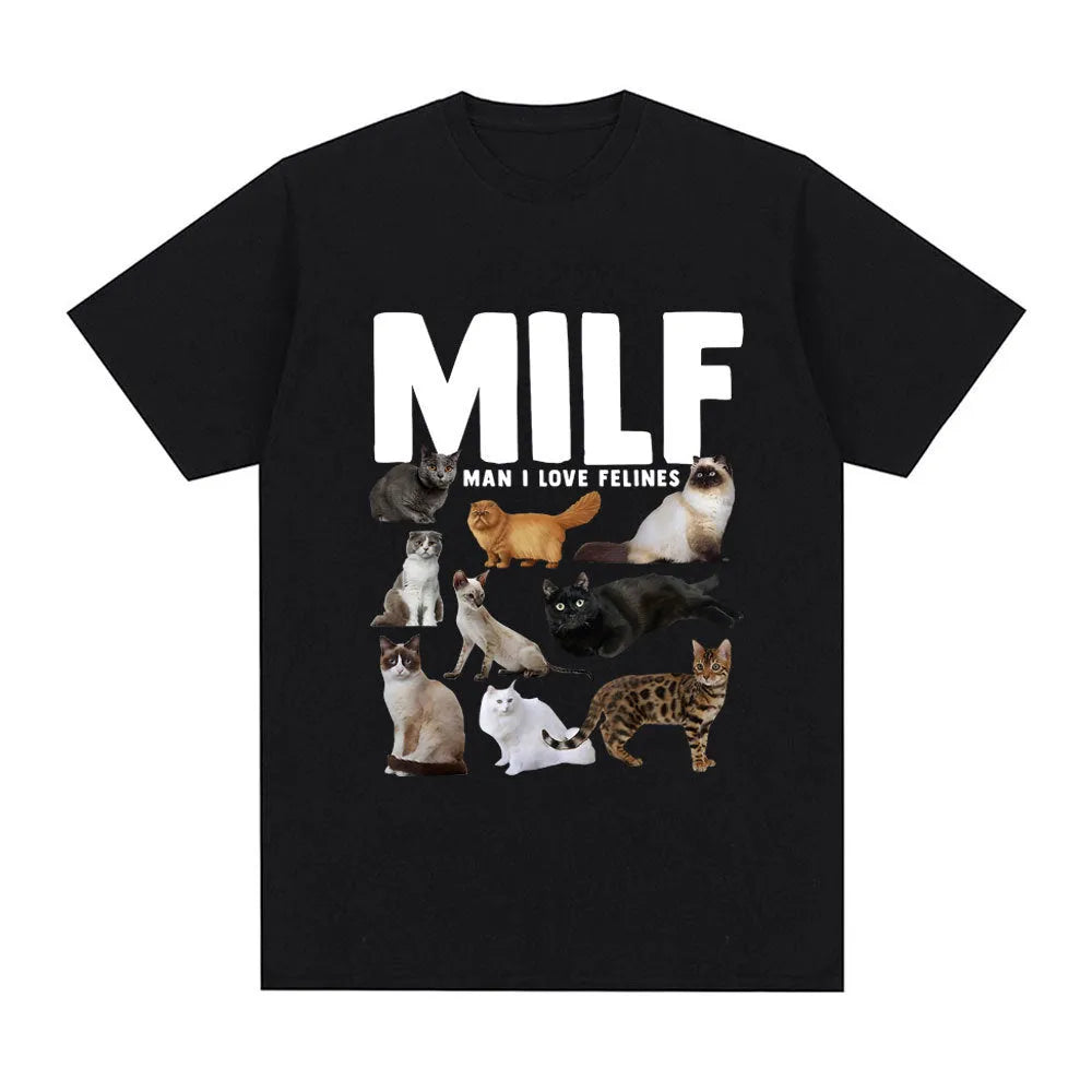 Graphic t-shirt with printed cat lovers design on cotton fabric in multiple colour options