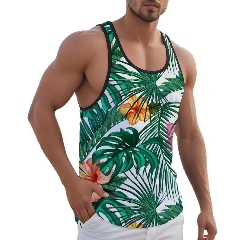 Men's solid colour sleeveless vest tank top in pinhole polyester fabric on hanger